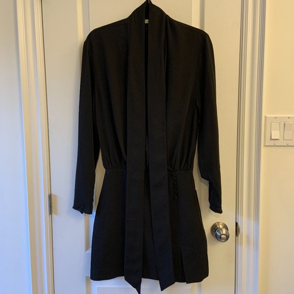 Zara Mini Dress Long Sleeve Buttons Neck Tie Black Y2K Academia Goth Size S - Picture 3 of 13